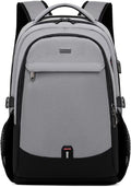 DUSLANG 17 Inch Travel Laptop Backpack Water Resistant College Backpack for Men/Women Laptop Bag with USB Charging Port, Light Grey and Black