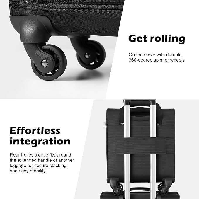 Coolife Underseat Carry On Luggage Softside Lightweight Rolling Travel Bag Spinner Suitcase