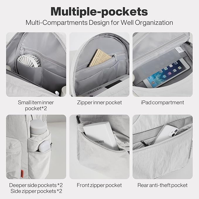 mixi Outdoor Lightweight Backpack Casual Carry On Laptop Backpack Travel Bookbag for Women Men, Water Resistant Durable Small Hiking Bag for Camping Weekender Sports College Work, 15 Inch, Light Gray