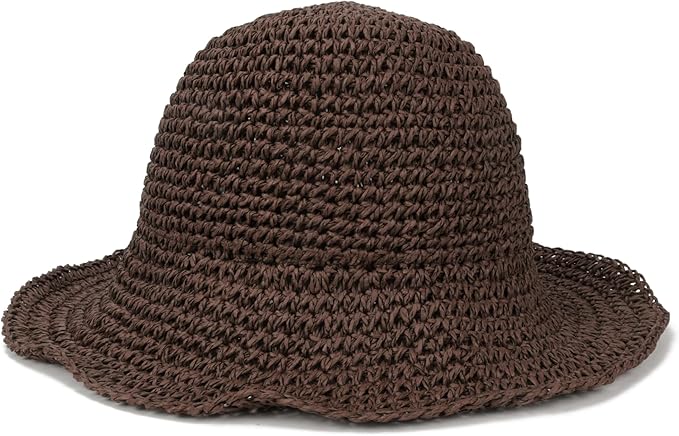 Womens Wide Brim Straw Sun Hat Foldable Floppy Crochet Beach Hat for Summer