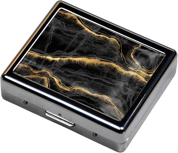 Silver Vintage Pill Box 7 Day Metal Pill Box with Mirror and 8 Compartments Cute Travel Pill Organizer for Purse (Gold and Black Marble)
