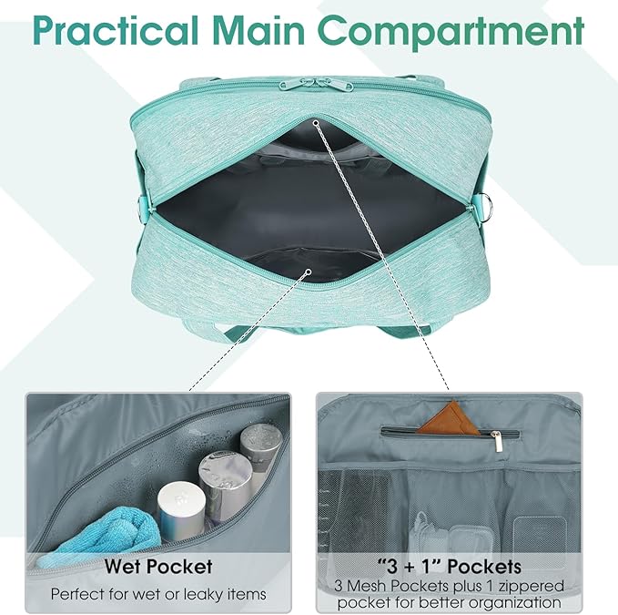 Narwey 18" Carry on Bag with Laptop Compartment 14 Inch Travel Duffel Bag for Spirit Airlines Personal Item Bag Overnight Weekender Bag with Wet Pocket for Women and Men (Mint Green)