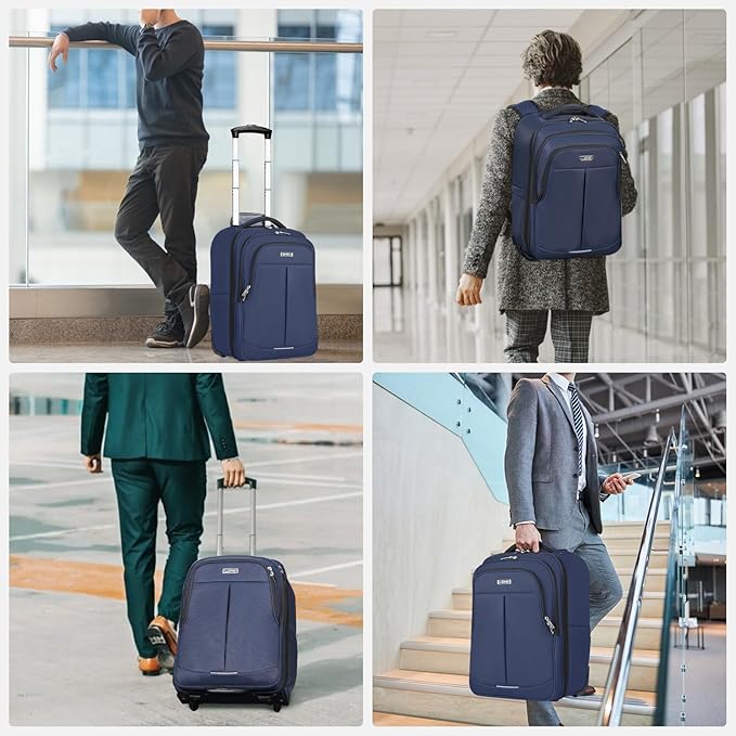 Rolling Backpack for Adults,18 Inch Waterproof Carry on Backpack with Wheels,Wheeled Backpack Carry on Luggage,Trolley Laptop Backpack with Wheels, Navy Blue Large