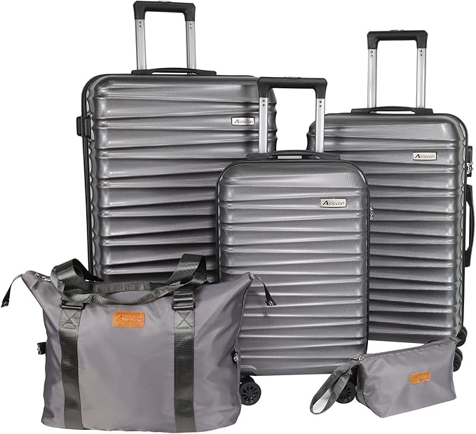 Luggage Sets 3 Piece(20/24/28)-Suitcase Set- Luggage with Wheels-PC + ABS Durable Lightweight Rotating hardshell suitcase 5PCS (Metallic Grey)…