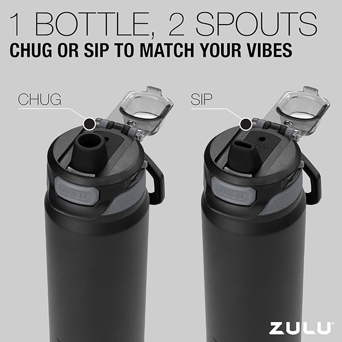 ZULU Powerfill Pro 32oz Stainless Steel Water Bottle with Quick Fill Lid, Triple Walled Vacuum Insulated Metal, Leak Proof Locking Lid, Sip and Chug, Reusable BPA Free, Black