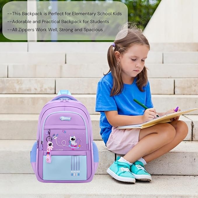 Astronaut-space Kids Backpack for Girls Elementary Middle School Backpack Book Bags for Girls Lightweight Back Pack Purple