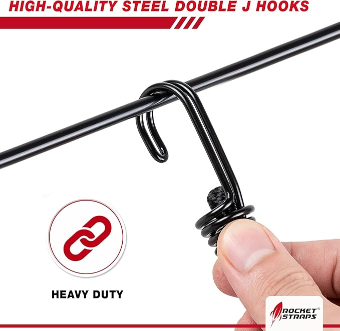 Rocket Straps - Ultimate Adjustable Outdoor Bungee Cord Assortment - Heavy Duty Set of 20 Bungee Cords (48") Double-J Hooks - Elastic Straps for Camping, Securing, and DIY Multipurpose