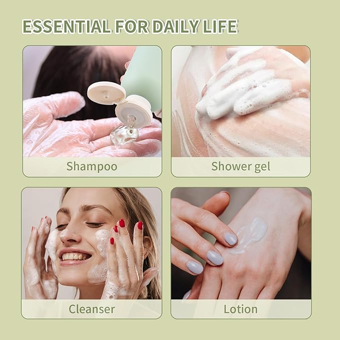 6.7oz Travel Shampoo Bottle, Empty Plastic Squeeze Bottles with Flip Cap, 4PCS Lotion Container for Toiletries (200ml, Green)