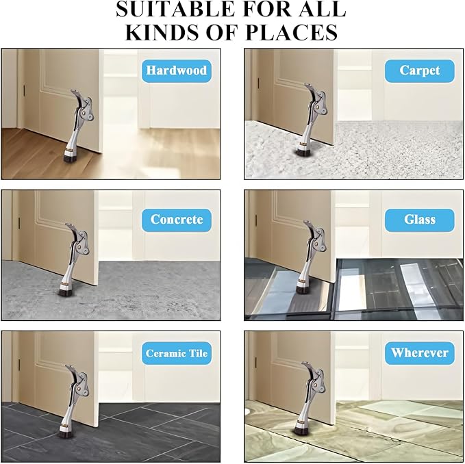 GroTheory 3 Pack Door Stoppers, 4 inch Kickdown Door Stops, Heavy Duty Door Stoppers for Bottom of Door, Adjustable Metal Door Kick Stand Floor and Release