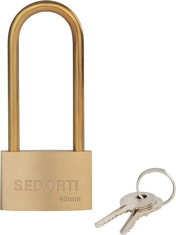 Weather Proof Lock, Keyed Alike Solid Brass Padlocks with Long Brass Shackle, Light Duty, 1-1/2" Wide Body, Marine Padlock, Anti Rust Lock, 6 Pack