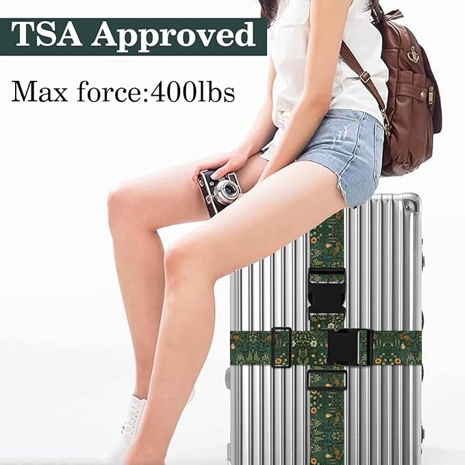 Luggage Straps for Suitcases TSA Approved, Luggage Identifiers for Suitcase, Adjustable Suitcase Strap for Baggage Security with Cute Patten, Travel Necessary Accessories (Sage Green)