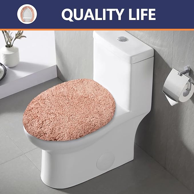 Microfiber Elongated Toilet Seat Cover 19.5"x 15" Machine Washable Solid Toilet Lid Cover Adjustable Rubber Backing Fits Most 18-19.5" L x 14-16" W Elongated Toilet Seat