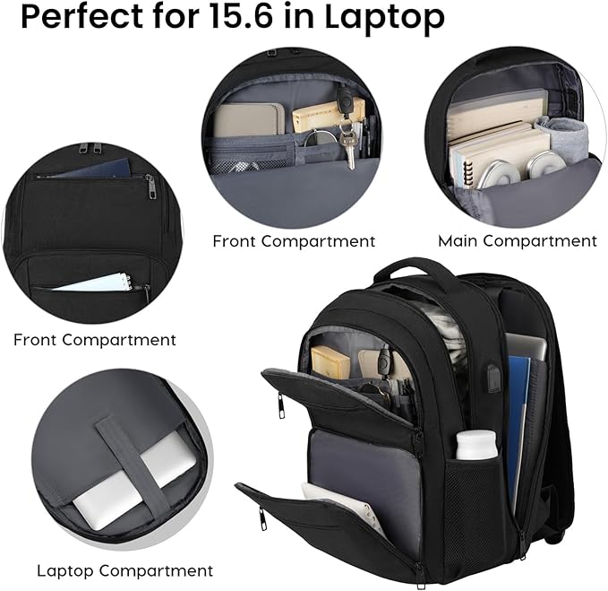 Backpack for Men and Women, School Backpacks for Teen Boys Water Resistant TSA Travel Backpack with USB Charging Port, Business Anti Theft Sturdy Computer Bag Gifts Fits 15.6 Inch Laptop,Black