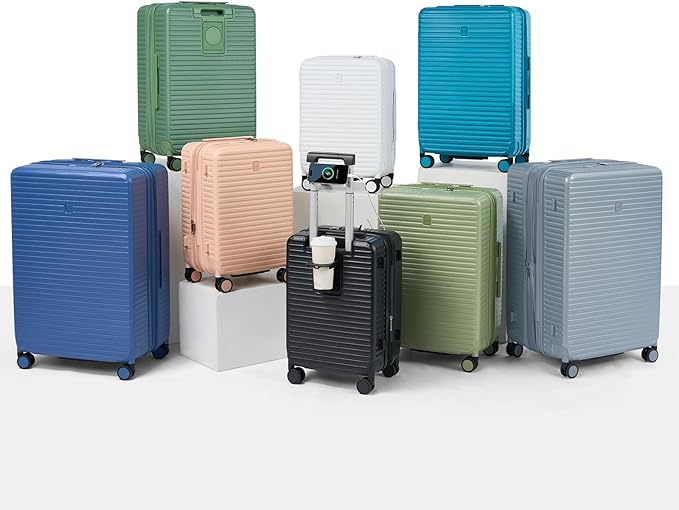 Hard Shell Suitcases Expandable Travel Luggage Sets 2 Piece, Carry on and Check in Luggage Lightweight Suitcase Set 2 Piece with Wheels Cup Holder Charger Built in (Pink, 20/28)