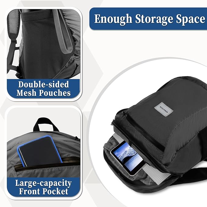 Hiking Daypack - Lightweight & Water-Resistant Portable Backpack for Travel, Camping, Outdoor Adventures(20L, black)