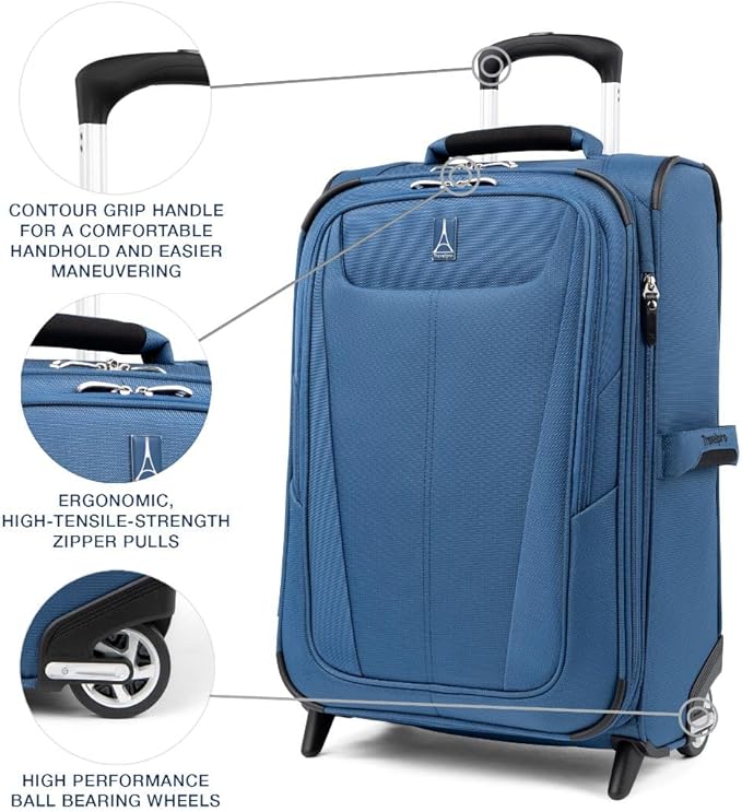 Travelpro Maxlite 5 Softside Expandable Upright 2 Wheel Carry on Luggage, Lightweight Suitcase, Men and Women, Ensign Blue, Carry On 22-Inch
