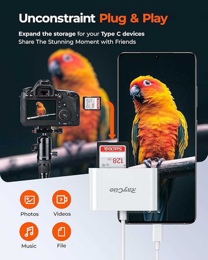 RayCue USB-C SD Card Reader - Type-C to SD/MicroSD Card Reader for iPhone 15/iPad/Mac/Laptop, iMac/iPad Pro/Air/Mini, MacBook Pro/Air, Galaxy