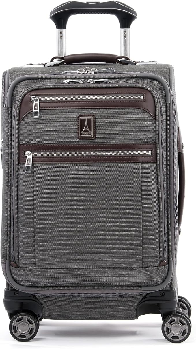 Travelpro Platinum Elite Softside Expandable Carry on Luggage, 8 Wheel Spinner Suitcase, USB Port, Laptop and Tablet Sleeves, Men and Women, Vintage Grey, Carry On 20-Inch