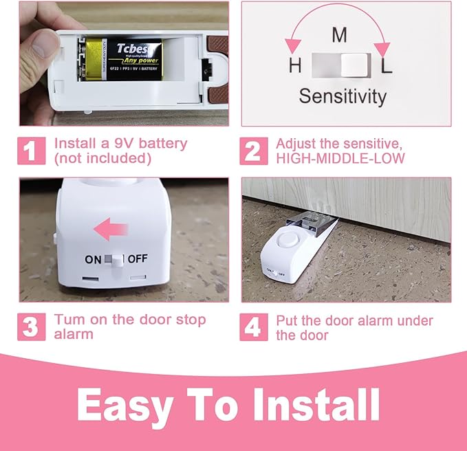 Portable Door Stop Alarm, No Installation Required, Provides Security for Home, Hotel and Traveling(2 Pack Door Stop)