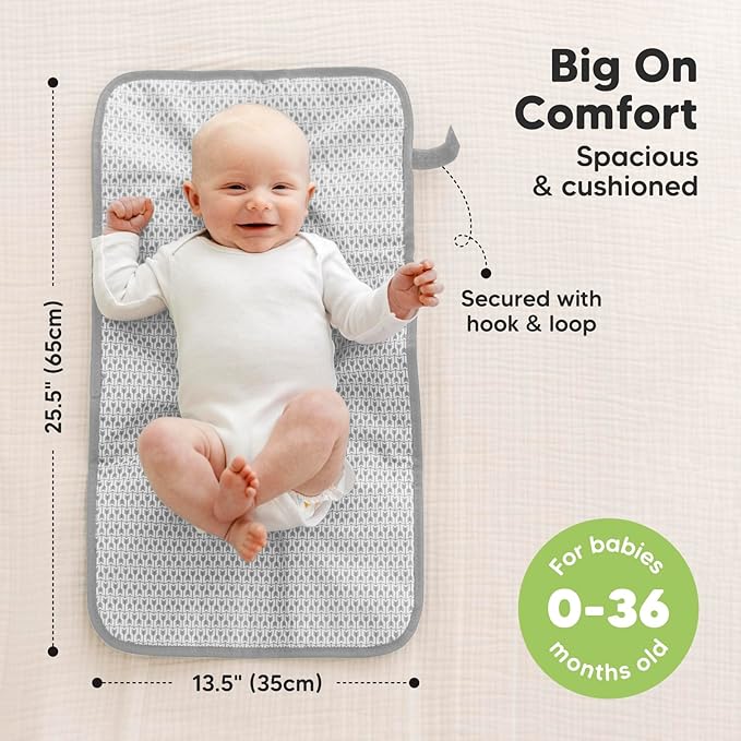 KeaBabies Portable Diaper Changing Pad, Easy Wipe Clean - Foldable Waterproof Baby Changing Mat for Diaper Bag, Compact, Lightweight, 25x13 Baby Changer Travel Essential, Machine Washable (Gray Mod)