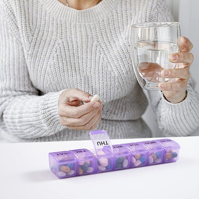 Small Pill Organizer 2 Times a Day, 2 Pack 7 Day Pill Box 1 Time a Day, Travel Friendly Day Night Vitamin Organizer, Weekly Pill Case Container