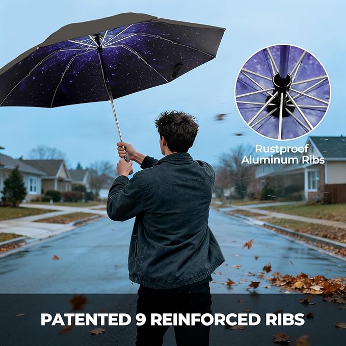 LLanxiry Compact Travel Umbrella, Mini Windproof Umbrellas for Rain & Sun, Small Lightweight Outdoor UV Umbrella, Portable Folding Umbrellas for Travel