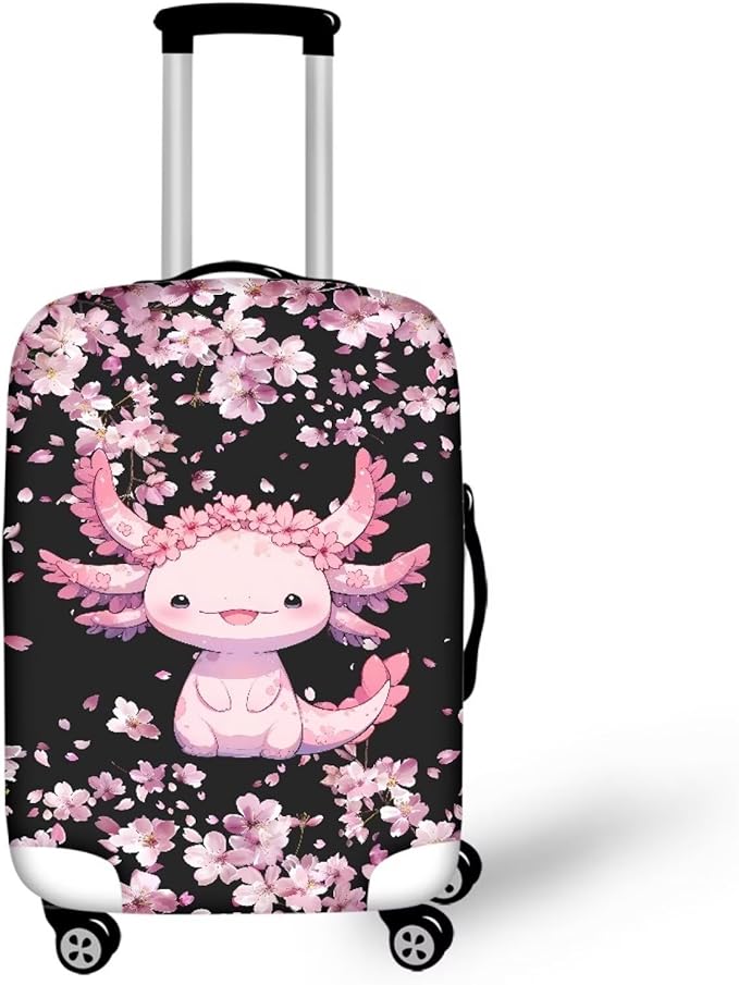 Cute Floral Axolotl Luggage Cover Travel Suitcase Protector Cover Zipper Closer for 18-21inch