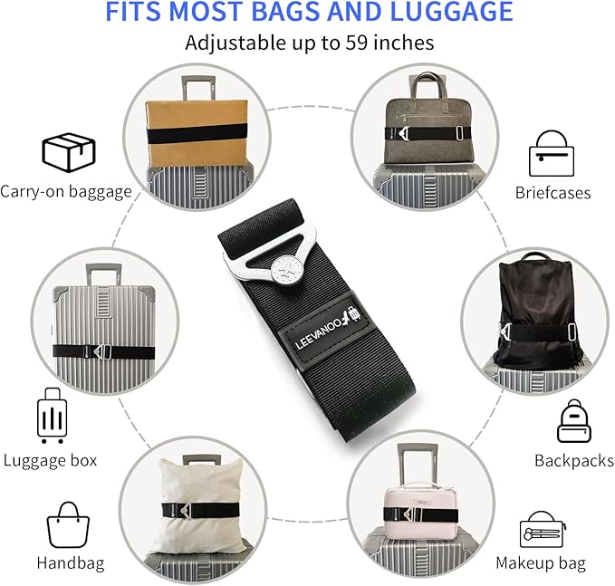 Luggage Straps for Suitcases Add a Bag Luggage Strap,2-in-1 Travel Belt for Luggage Straps Travel Belt Over Handle for Carry On Bag Adjustable Suitcase Belts Airport Travel Accessories Black