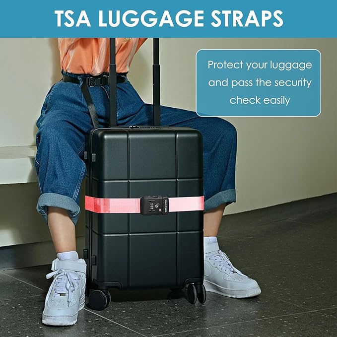 Travel Inspira Luggage Straps for Suitcases with TSA Lock, Protect Your Luggage Anti-Burst, High Visibility Color, Easy to Identify Luggage Adjustable Heavy Duty Belt for 20-32 Inch Suitcases