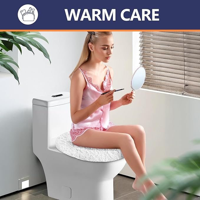 Microfiber Elongated Toilet Seat Cover 19.5"x 15" Machine Washable Solid Toilet Lid Cover Adjustable Rubber Backing Fits Most 18-19.5" L x 14-16" W Elongated Toilet Seat