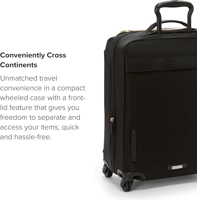 TUMI - Voyageur Leger 4 Wheeled Luggage - Women's Lightweight and Spacious, Sleek Silhouette, Durable Premium Suitcase - 21.8" Continental Expandable Carry-On, Black with Gold Hardware