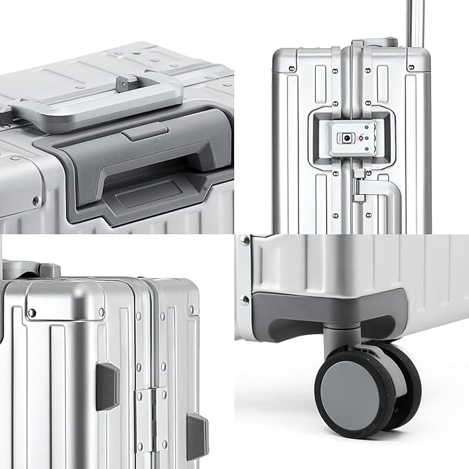 20 Inch All Aluminum Carry On Luggage 22x14x9 Airline Approved with Spinner Wheels,Hard Shell Zipperless Lightweight Small Suitcase with TSA Approved for Travel Business Women Men,Silver