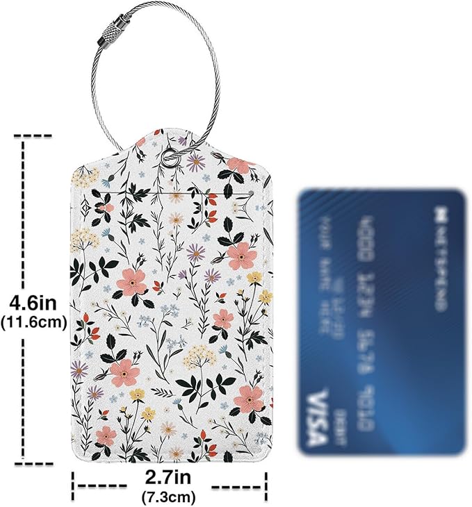Blooming Flowers Luggage Tags for Suitcases,2 Pack Luggage Tag, Leather Stainless Steel Loop Label Tag for Women Girl Travel Bag Suitcase