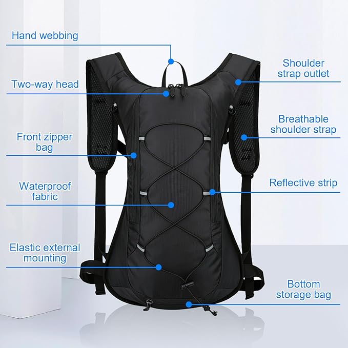 Hydration Backpack, Cycling Backpack Outdoor,Lightweight Hydration Pack with 70 oz 2L Hydration Bladder, Water Backpack for Running, Hiking, Cycling, Climbing, Camping, Biking