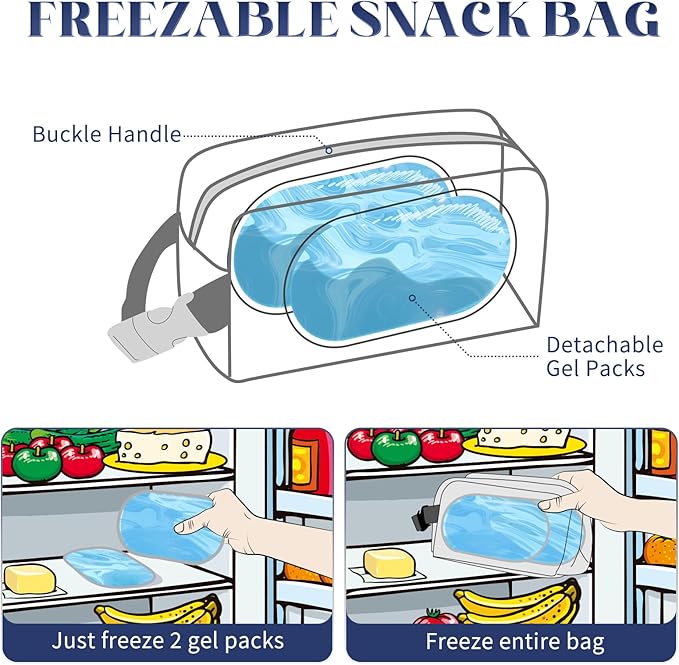 Cerbonny small lunch bag Freezable Lunch Bag for Work School Travel,Leak-proof Small Lunch Bag,Small Insulated Bag For Kids 3+/Adults,Freezer Lunch Bags,Freezable Snack Bag,Navy Blue（Larger size）
