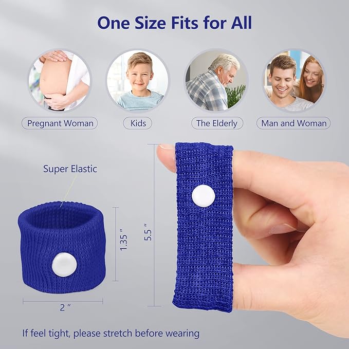 Cozyhealth Motion Sickness Wristband, Anti-Nausea Acupressure Wrist Band for Nausea Relief, Dizziness and Vomiting from Car Boat Flying Travel Sickness for Adults and Kids (Black/Dark Blue, 4 Pairs)