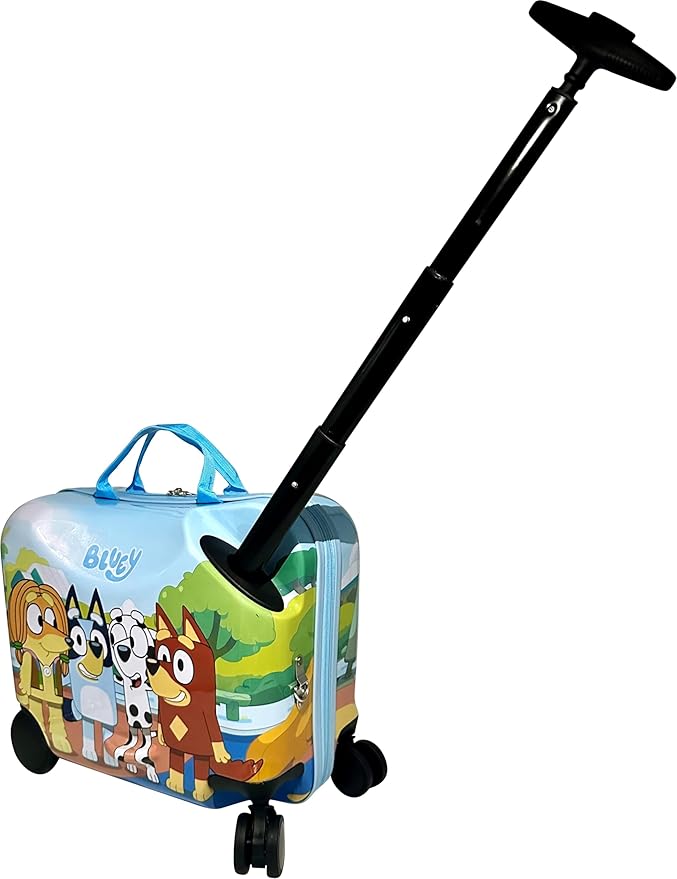 Fast Forward Ride-On 18" Suitcase For Kids/Tow-Along Toddler Carry-On Luggage With Wheels (Bluey)