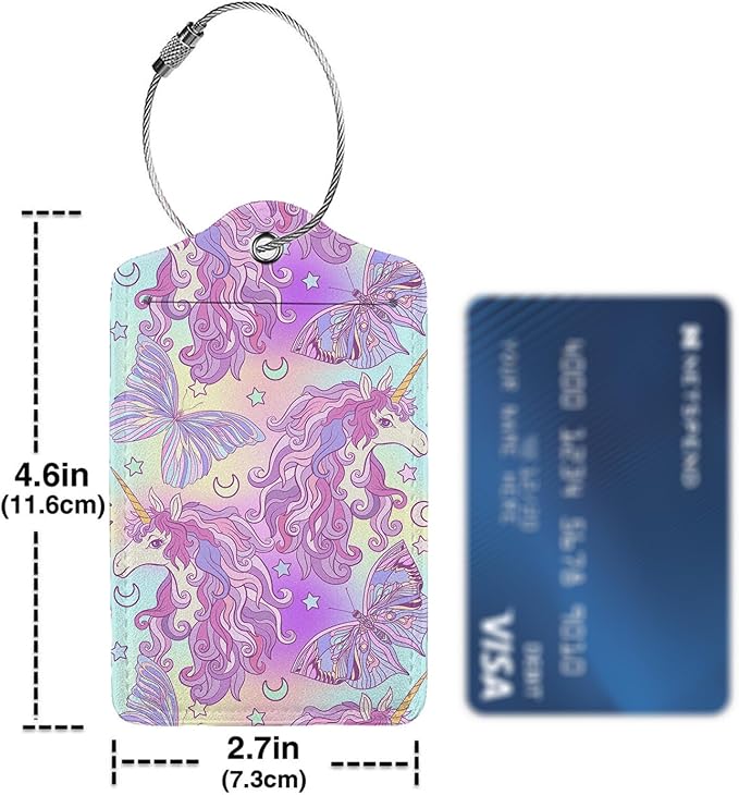 Multicolored Unicorn Luggage Tags for Suitcases,2 Pack Luggage Tag, Leather Stainless Steel Loop Label Tag for Women Girl Travel Bag Suitcase