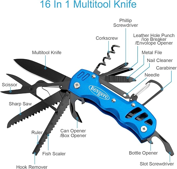 Multitool Knife, 16 in 1 Pocket Knife, Handmade Multi Tool Knife, Birthday Christmas Gift for Men Women Him Her Boyfriend Girlfriend Dad Husband, Blue