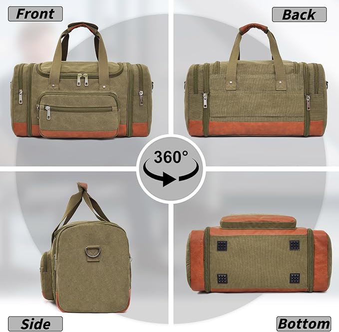 Men'S Duffle Bag For Travel, Expandable Canvas Duffel Bags Overnight Weekend Gym Carry On Luggage Bag For Men(Green)