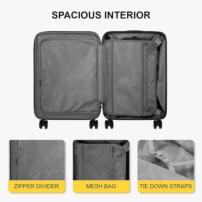 LEVEL8 Grace Carry on Luggage with Front Compartment, 20 Inch Expandable Hardside Suitcases with Wheels, Abs+Pc Harshell Spinner Luggages with Tsa Lock, Travel Bag for Women Men, Champagne