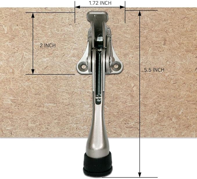 One Touch Kickdown Door Stopper, Door Holder, Heavy Duty Door Stops, Bottom of Door, Height-Adjustable Rubber Tips by HASHI (Chrome 4 inch x 1pack)