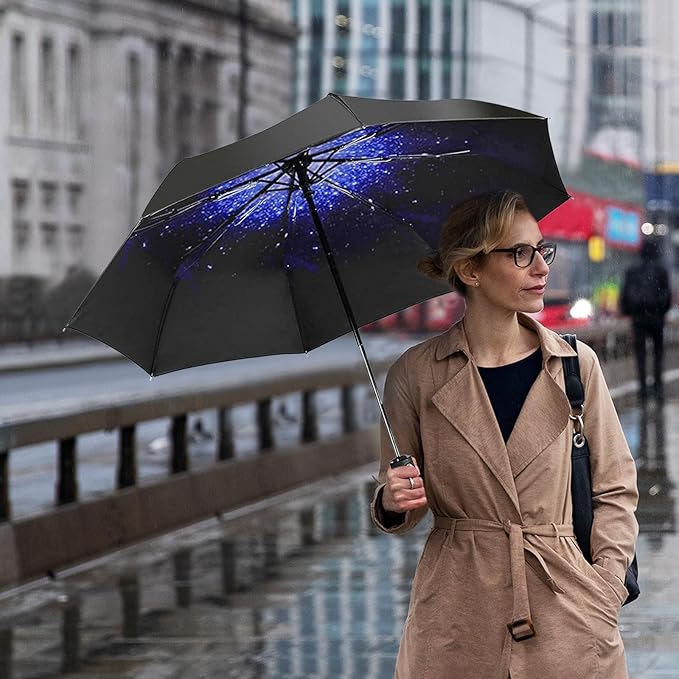 LLanxiry Compact Travel Umbrella, Mini Windproof Umbrellas for Rain & Sun, Small Lightweight Outdoor UV Umbrella, Portable Folding Umbrellas for Travel