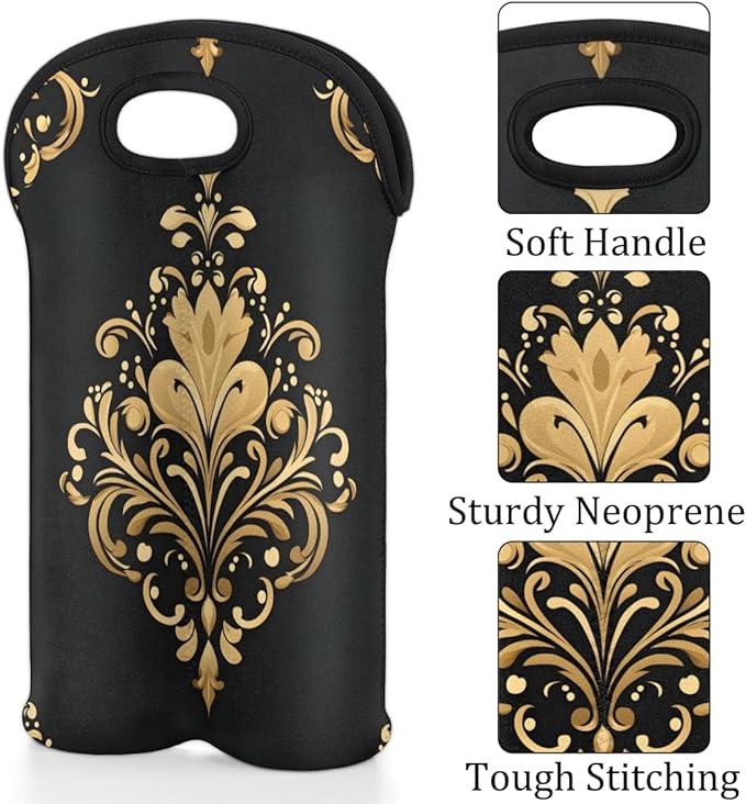Neoprene Wine Tote, Bottle Carrier Gag Insulating Neoprene Thicker, Insulated Wine Bag for Travel Holds Two Bottles, Bottle Carrier Bags Protect the Bottles, Black Totem