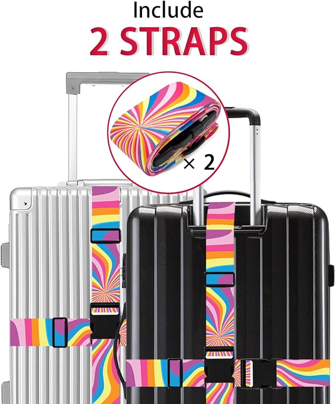 Luggage Straps for Suitcases TSA Approved, Luggage Identifiers for Suitcase, Adjustable Suitcase Strap for Baggage Security with Cute Patten, Travel Necessary Accessories 2Pack (Rendering)