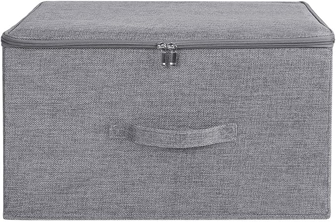 ANMINY 2PCS Storage Bins with Zipper Lids 51.9 Qt Lidded Fabric Storage Boxes Baskets Cubes with Handles Collapsible Washable Cotton Linen Closet Shelf Clothes Organizer - Gray, Extra Large