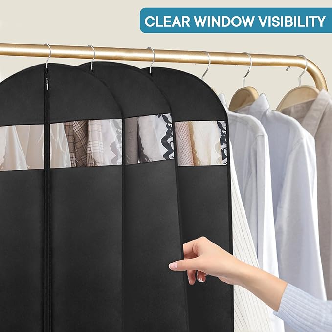 50" Black Garment Bag, Mens Suit Bags for Closet Storage and Travel, Garment Bags for Hanging Clothes, Suit Cover Bags with Zipper for Coats, Dresses, Shirts, 10 Packs