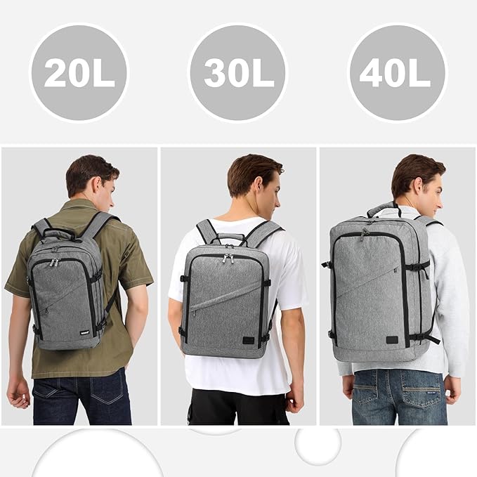 Kono Carry on Backpack, 16" Airplane Approved Under Seat Travel Backpack for Men and Women, Waterproof Lightweight Daypack for Flight 20L (Grey, Small)