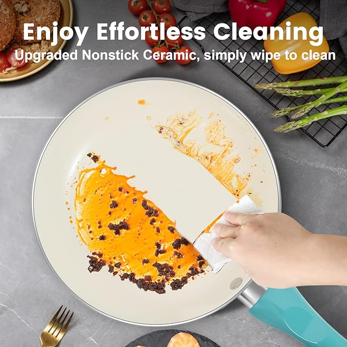 Pots and Pans Set, 7 Piece Nonstick Ceramic Cookware Set, Kitchen Induction Cookware Sets, Pots and Pans Non Stick with Stay Cool Handle, 100% PFOA Free, Turquoise