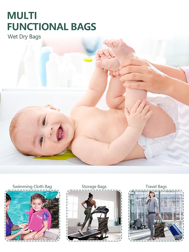 ALVABABY Large Wet Dry Bag Waterproof Hanging Cloth Diaper with Double Zippered Pockets 25x18 inches Laundry Bag HL-LW28, Camouflage